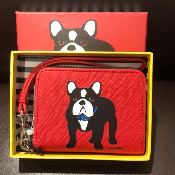 K MARC TETRO Red Bull Dog or Black Bull Dog Saffiano Leather Full Zip Wristlet - Picture 16 of 17